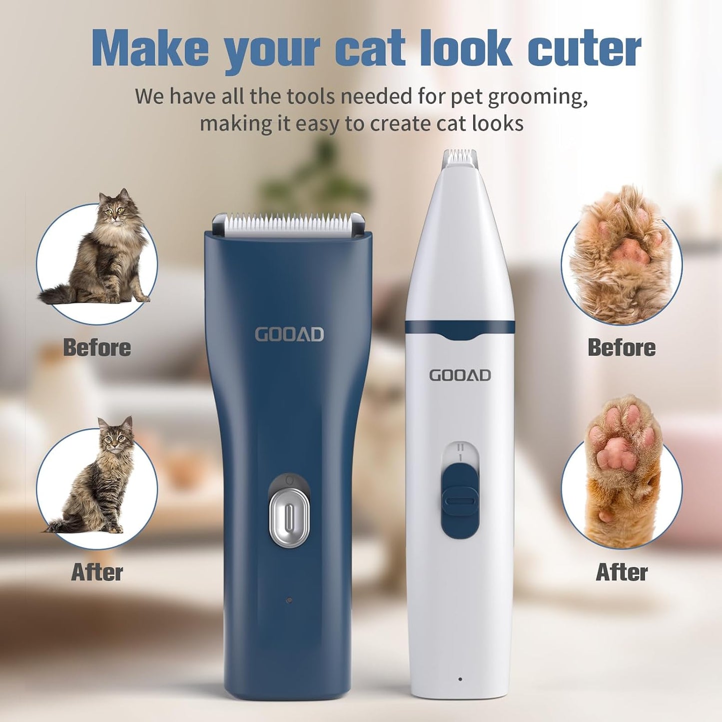 Gooad cordless cat grooming kit with nail grinder attachment close up