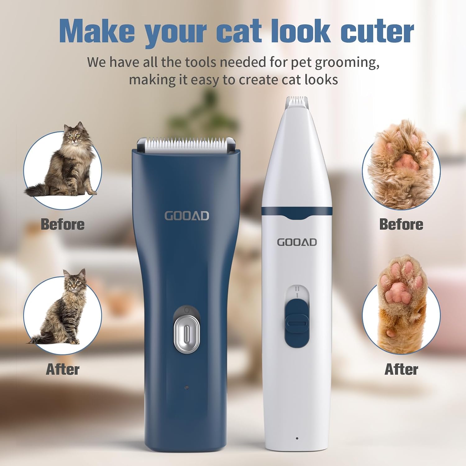 Gooad cordless cat grooming kit with nail grinder attachment close up