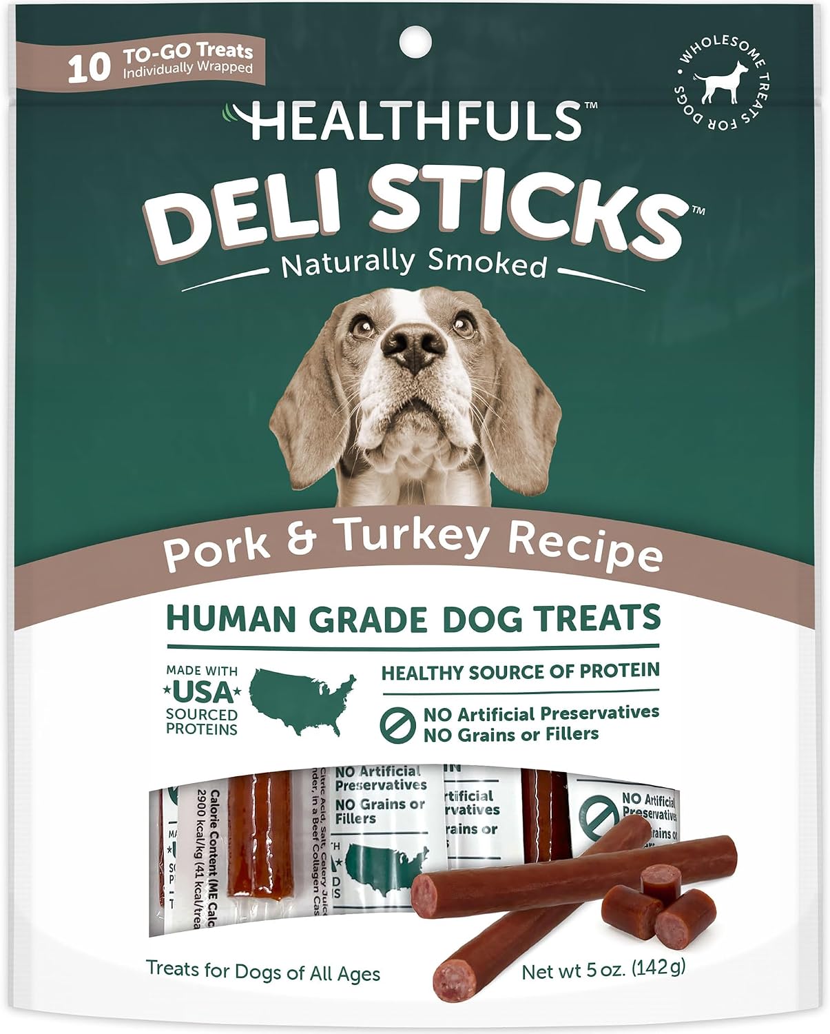 HEALTHFULS Deli Sticks Pork and Chicken Human-Grade Gluten-Free Soft and Chewy Dog Treats, 10 Count Bag - Image 10