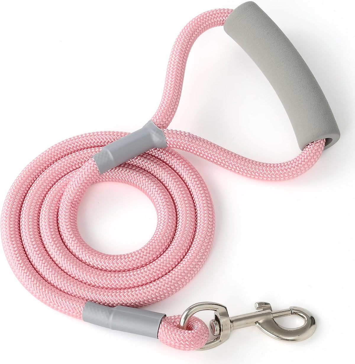 Mile High Life dog leash front view showcasing the pink heavy duty nylon climbing rope.
