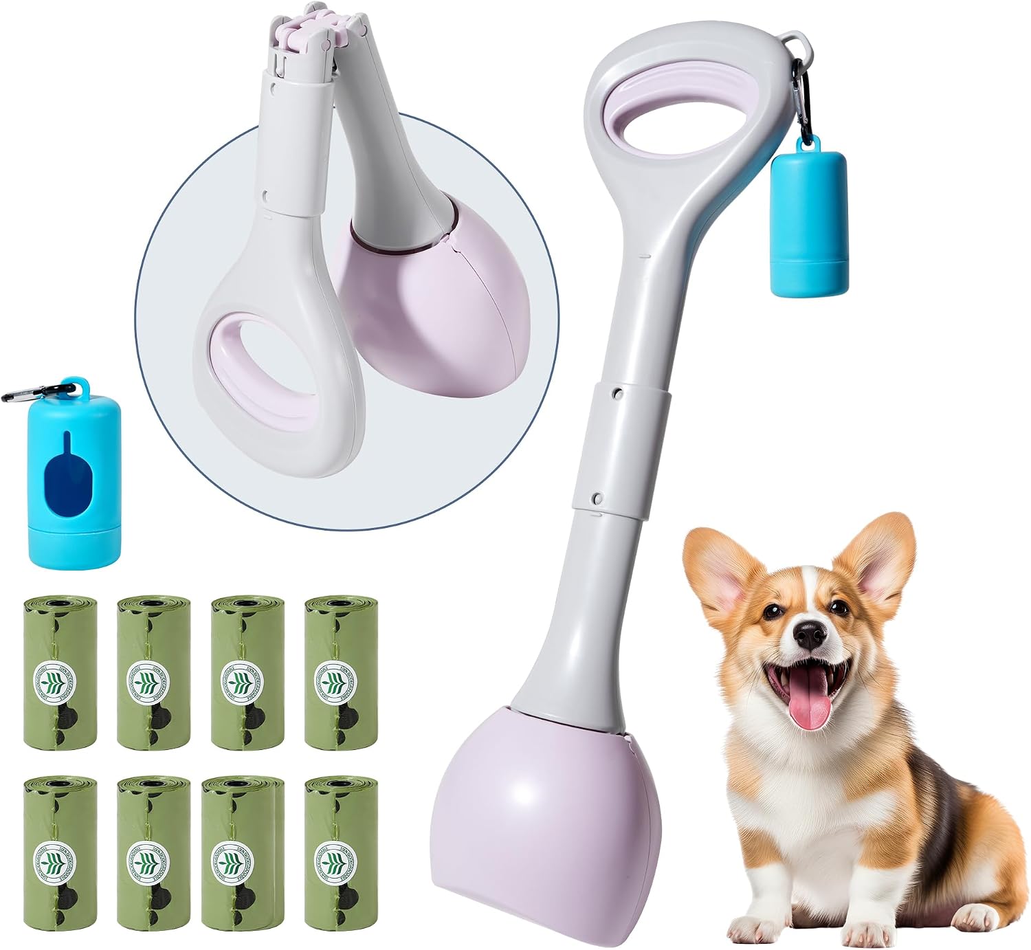 Dog Pooper Scooper Portable with Bag Attachment, One Handed Foldable Design, Includes 120 Waste Bags and Dispenser, 19 Inch Handle for Grass Yard Gravel Cleanup (Blue) - Image 12