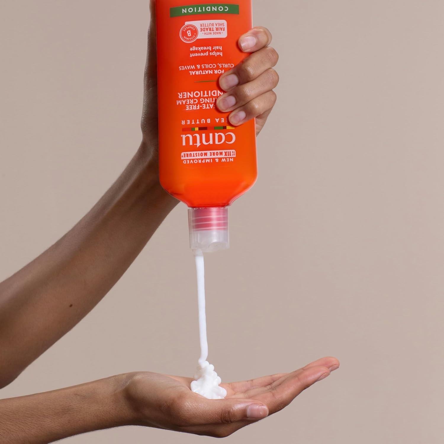 Thick creamy formulation of Cantu shea butter conditioner for reducing split ends