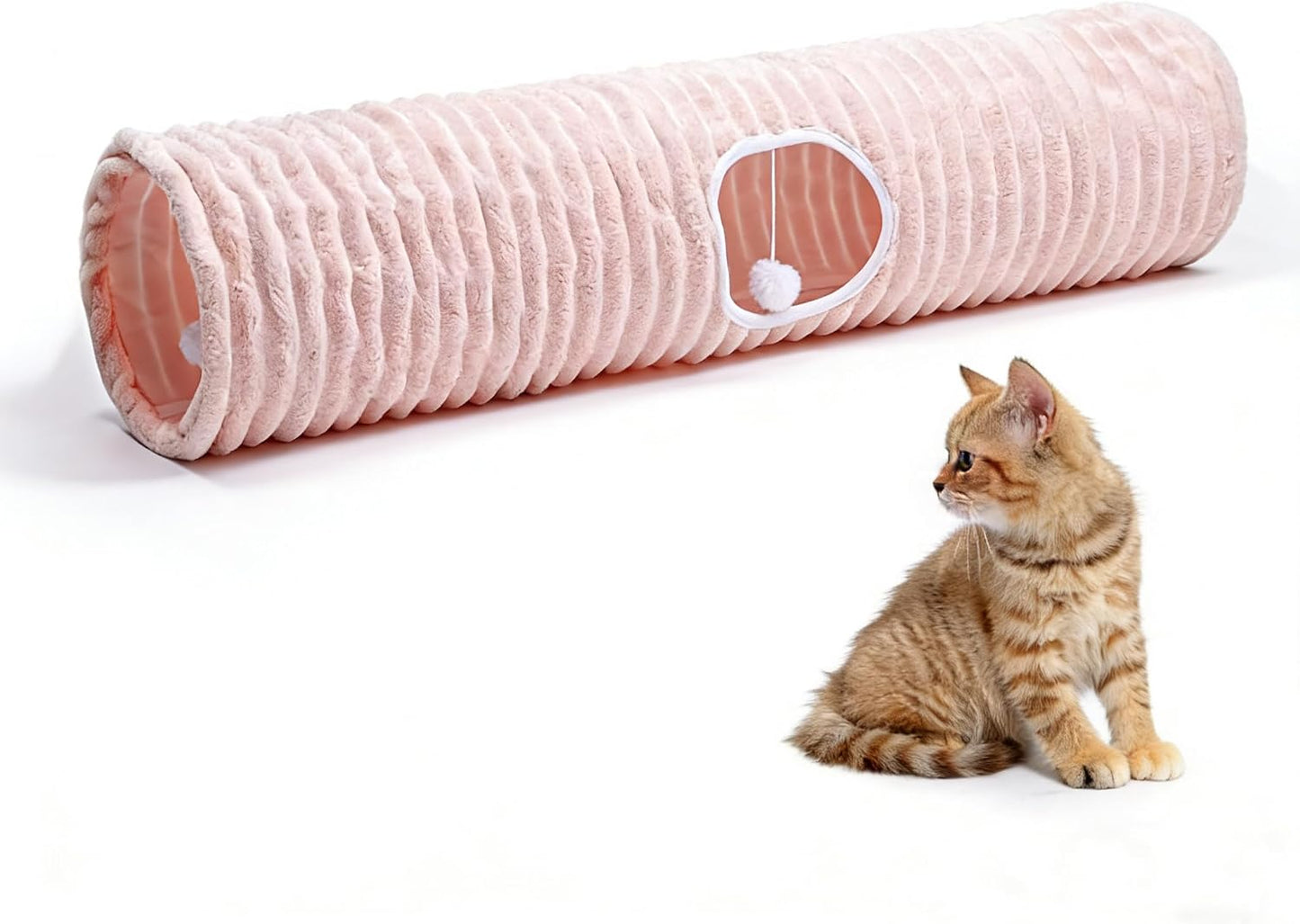 Multiple kittens interacting through the side peekaboo cave windows of the premium pet toy.