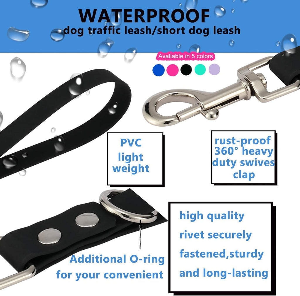 Waterproof PVC short dog lead close up on silver swivel hook