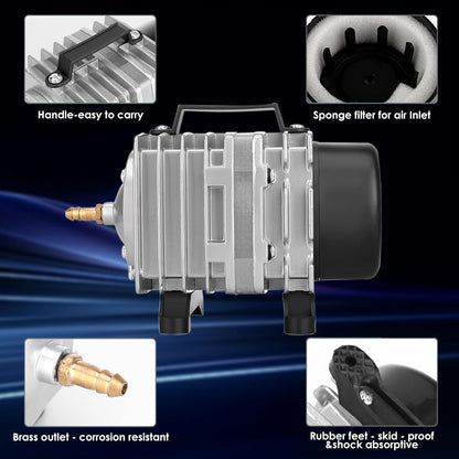 Fumak aquarium pond aerator showing air outlet connections