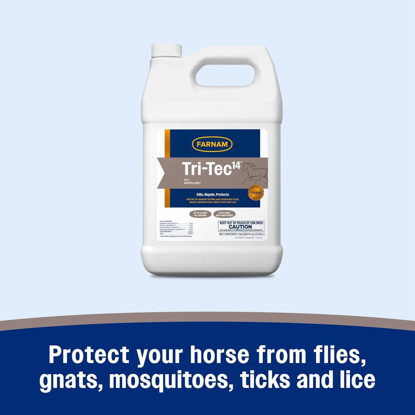 Authentic USA imported Farnam Tri-Tec fourteen day horse protection spray packaging