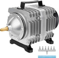 AquaMiracle commercial aquarium air pump front view with aluminum housing and metal manifold.
