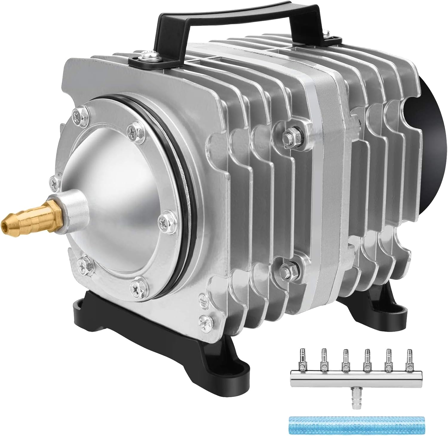 AquaMiracle commercial air pump front view with aluminum housing
