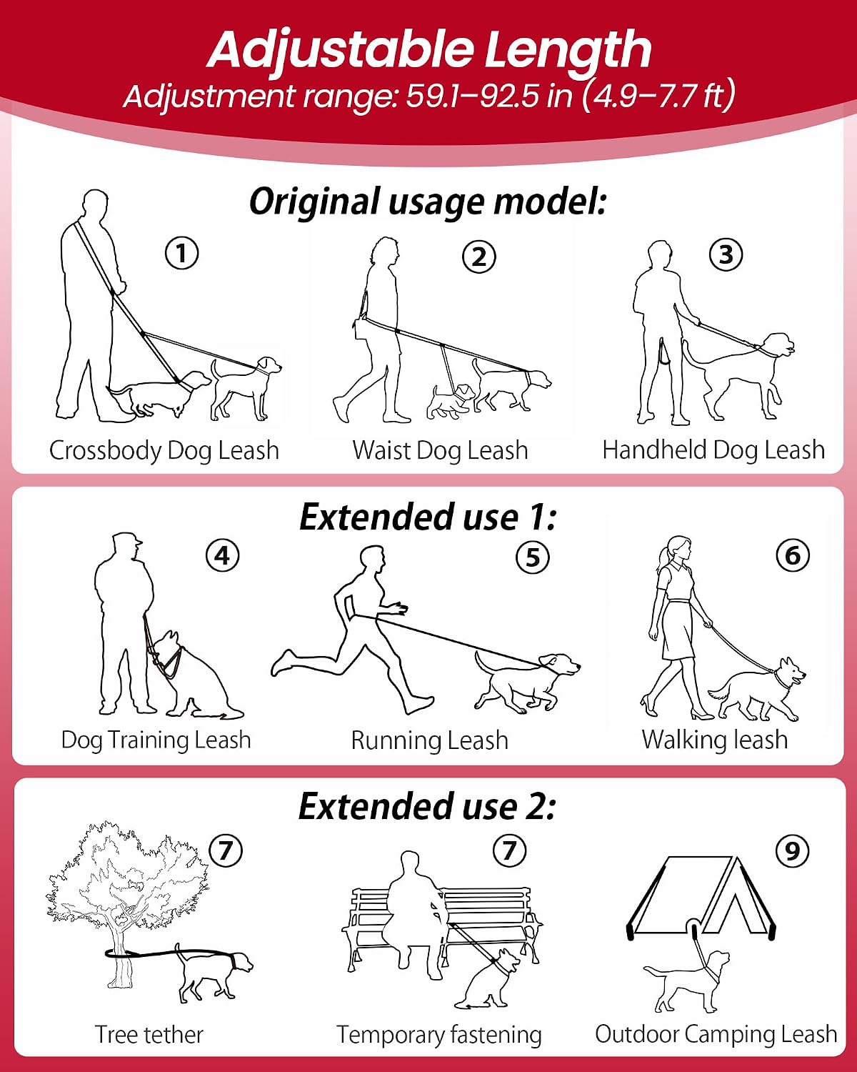 Detachable three in one dog leash system laid out flat.