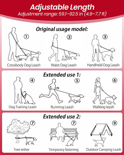 Detachable three in one dog leash system laid out flat.