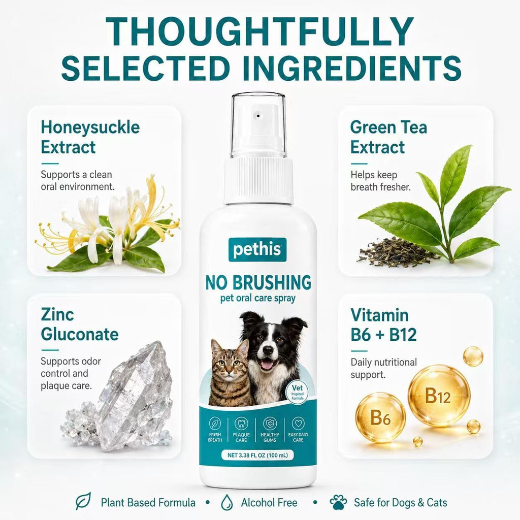 No Brushing Dog & Cat Teeth Cleaning Spray - Dog Breath Freshener & Plaque Remover, Pet Oral Care Spray for Dogs and Cats Tartar Control & Healthy Gums 3.38 fl oz / 100ml - Image 6