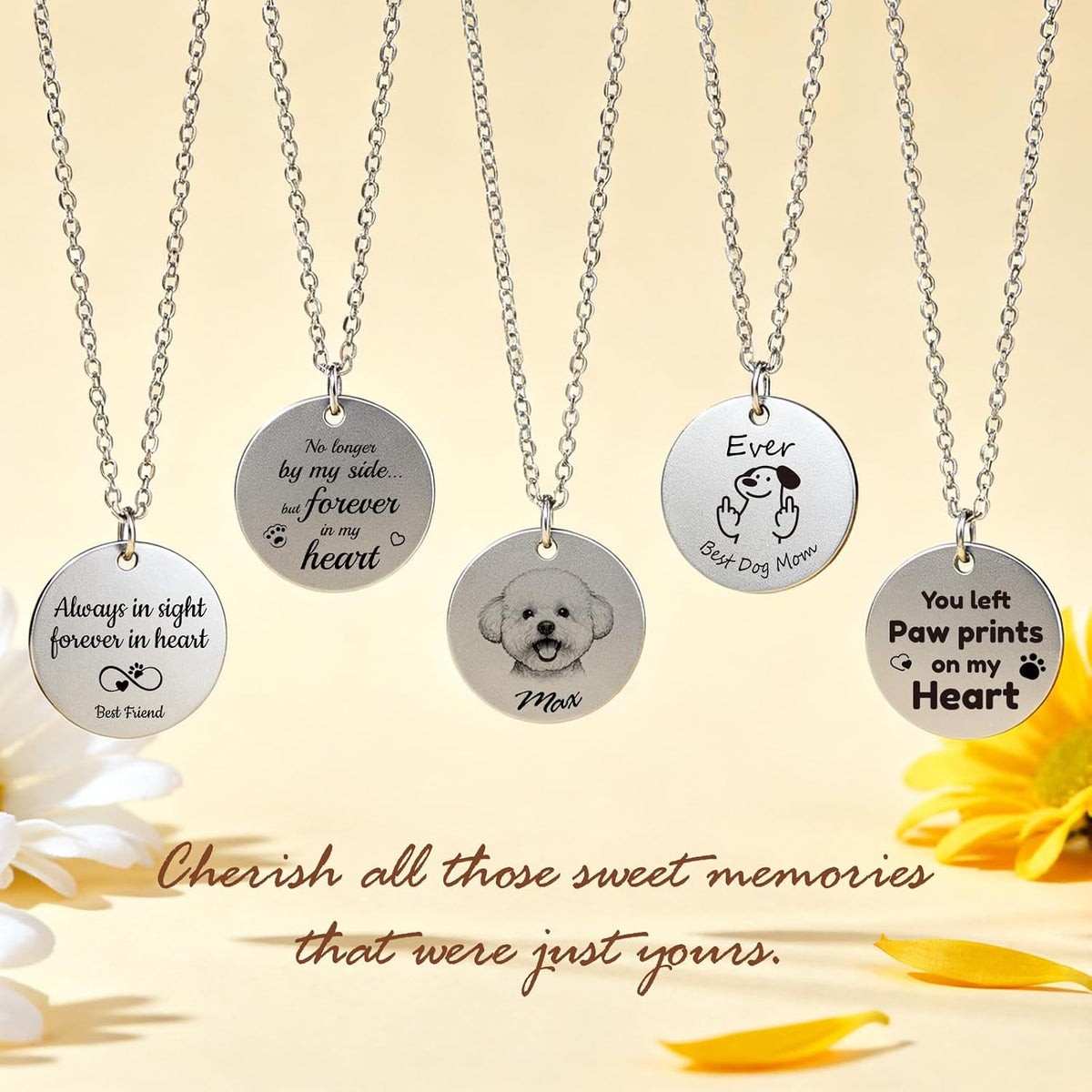 CDBUY custom pet pendant showing detailed back name engraving