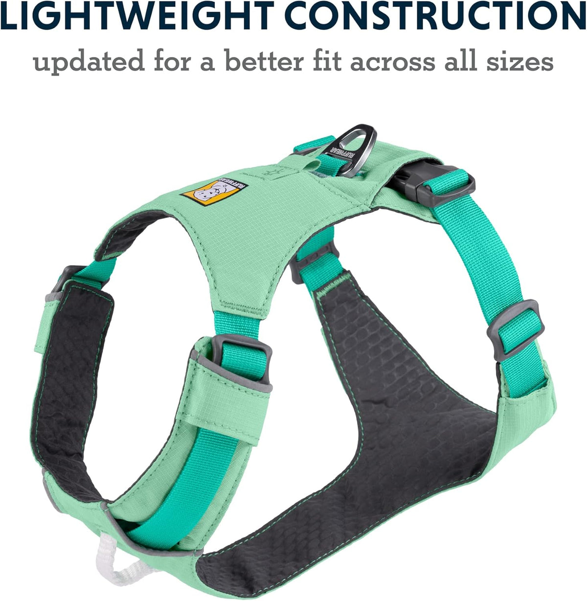 Close up of Ruffwear harness reflective trim and material