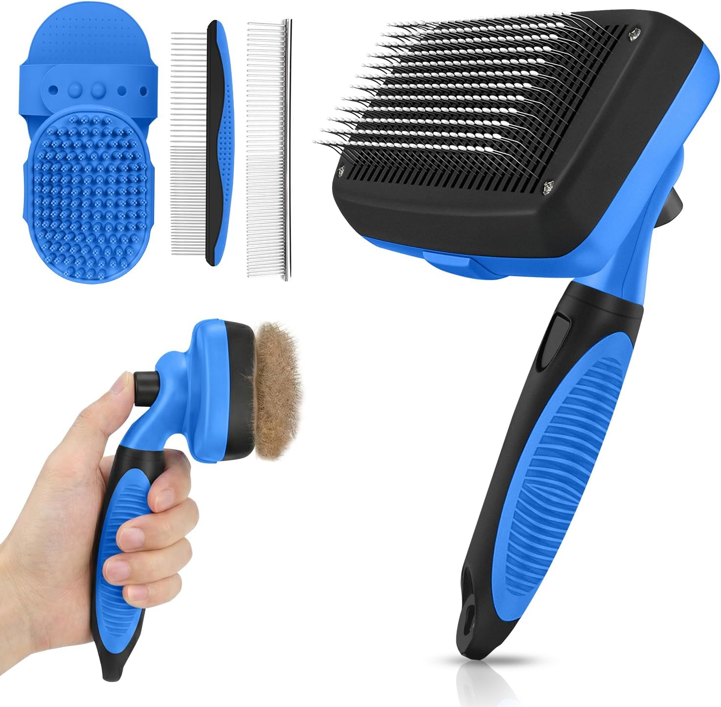 AUSRKI self cleaning shedding brush front view professional pet grooming tool