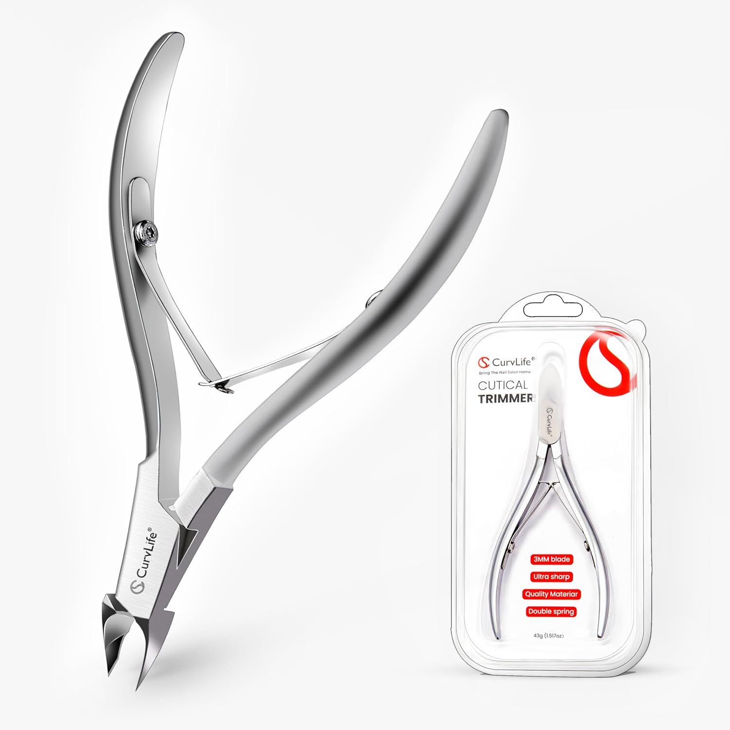 Curvlife Cuticle Nipper 3mm ultra-thin blade front view