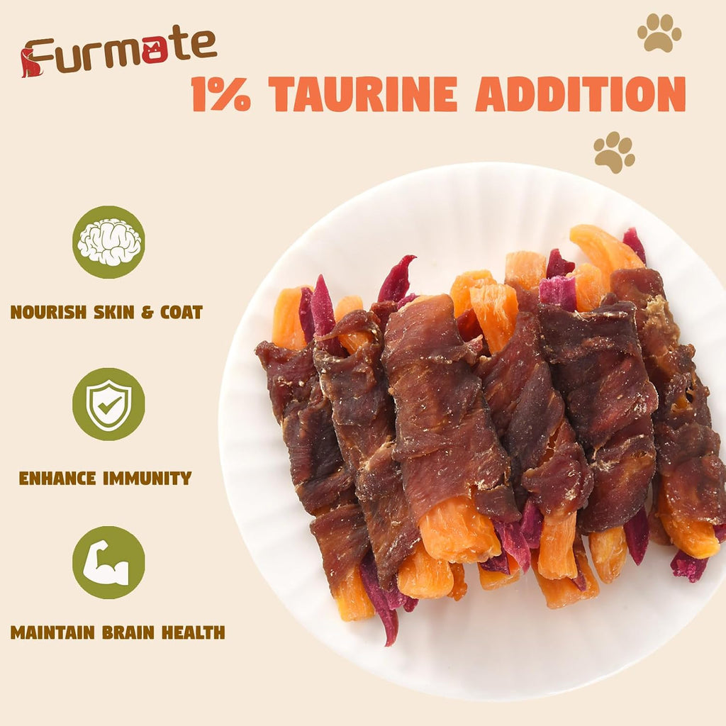 Pawmate high protein healthy dog snacks showcasing double sweet potato stick ingredients