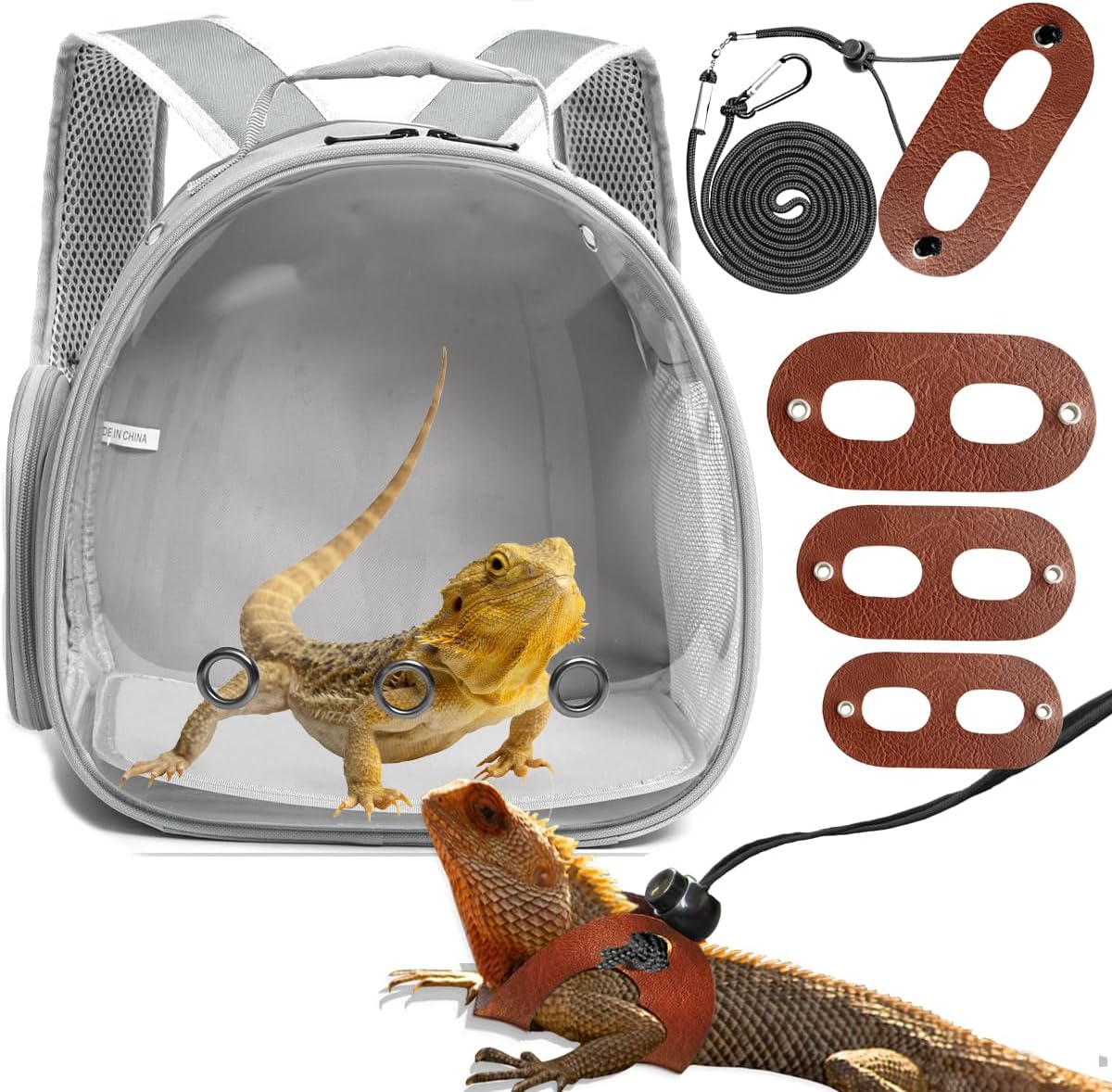 Bearded Dragon Backpack Carrier,Reptile Portable Backpack Carrier with Small Backpack Harness Leash Set,Space Capsule Clear Bubble Window Travel Backpack for Lizard Travel,Guinea Pig,Rabbit - Image 9