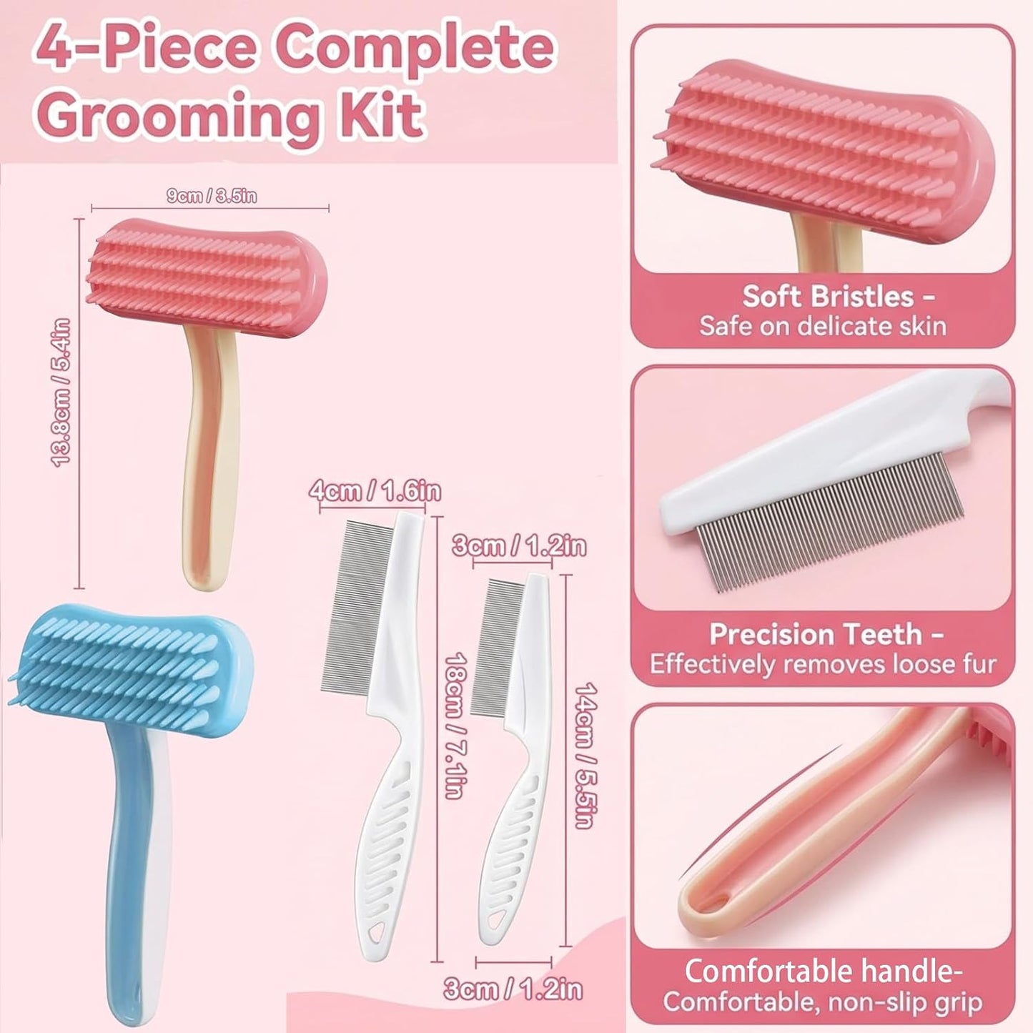 Pink and blue small pet slicker brushes for rabbit shedding maintenance