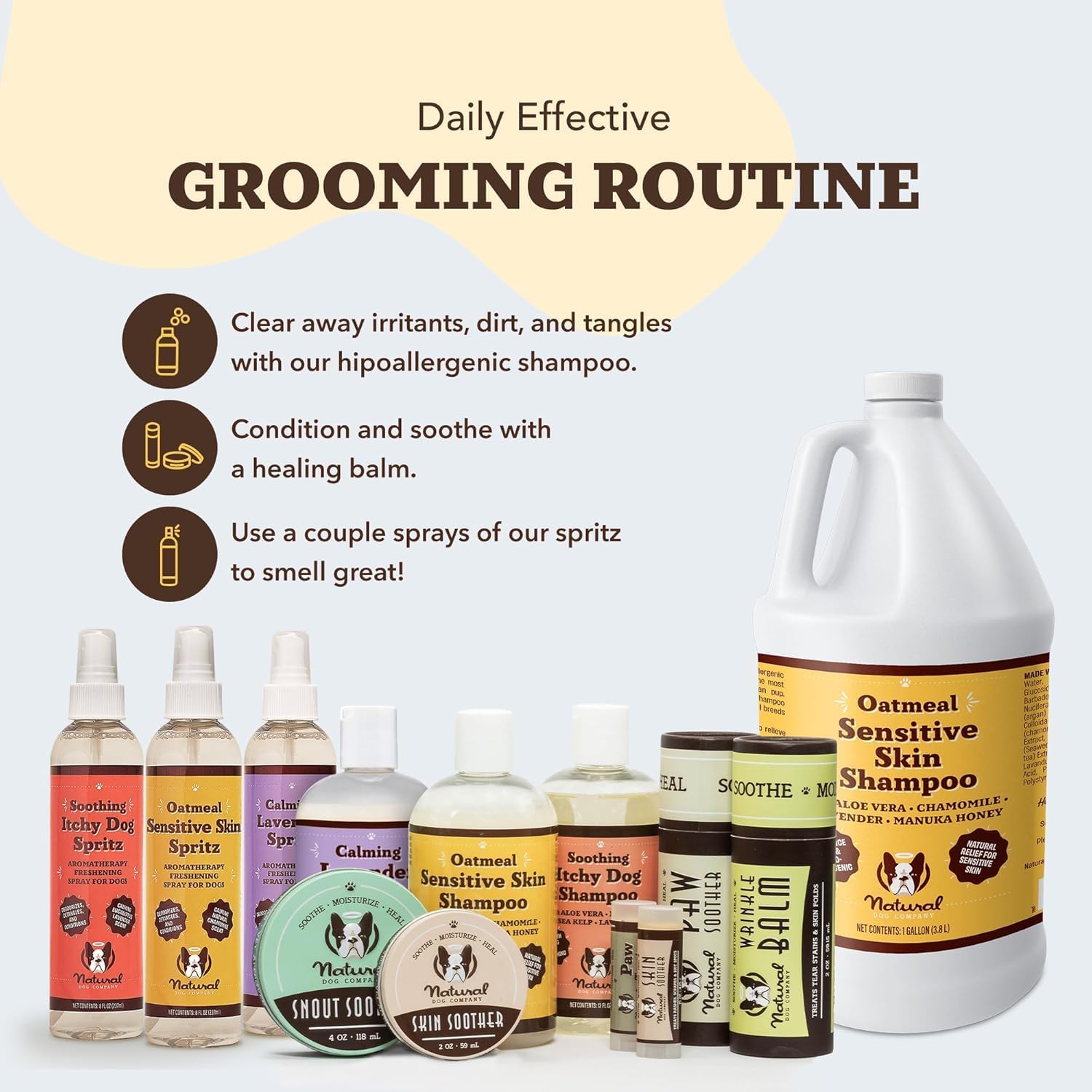 Natural Dog Company Oatmeal Shampoo & Sensitive Skin Conditioner Bundle for Dogs - Anti-Itch, Hypoallergenic Oatmeal Formula with Manuka Honey & Chamomile, Moisturizing, Deodorizing & Detangling Groom - Image 9
