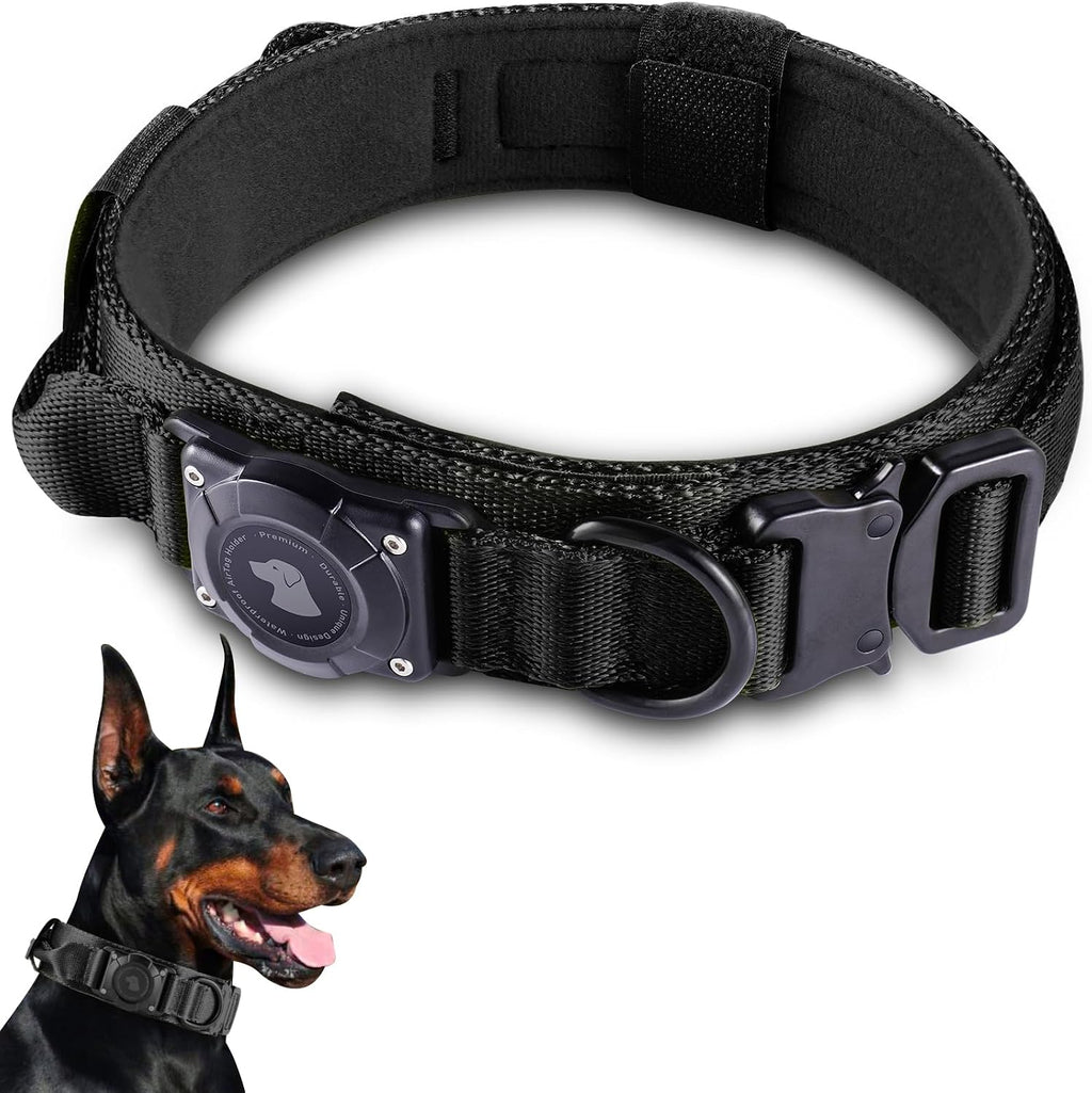 2026 Upgrade Waterproof AirTag Dog Collar, Military Tactical Dog Collar with AirTag Holder, Comfortable Control Handle and Metal Buckle, GPS Dog Collar Holder for Medium to Large Dogs (Khaki,L) - Image 9