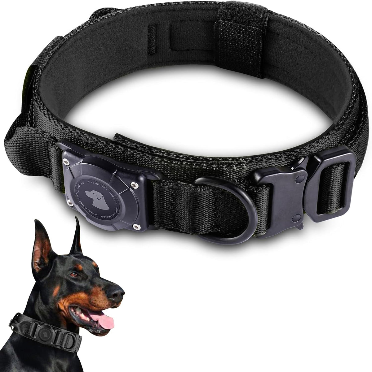 2026 Upgrade Waterproof AirTag Dog Collar, Military Tactical Dog Collar with AirTag Holder, Comfortable Control Handle and Metal Buckle, GPS Dog Collar Holder for Medium to Large Dogs (Khaki,L) - Image 9