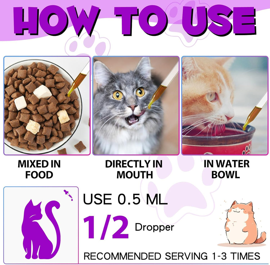 Uocasi liquid cat vitamins dropper presentation showing easy administration for food mixing.