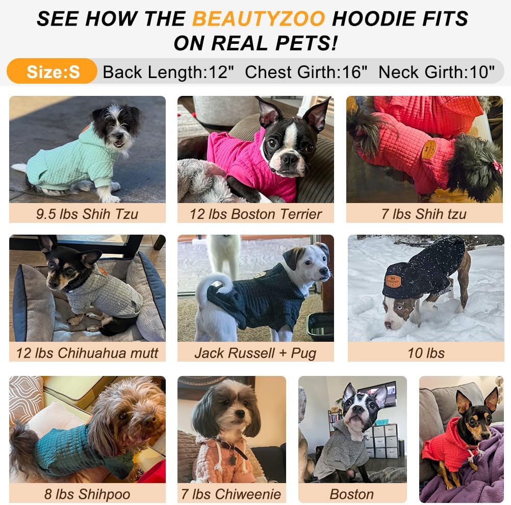 BEAUTYZOO imported pet hoodie demonstrating the snug fit around the neck and chest areas.