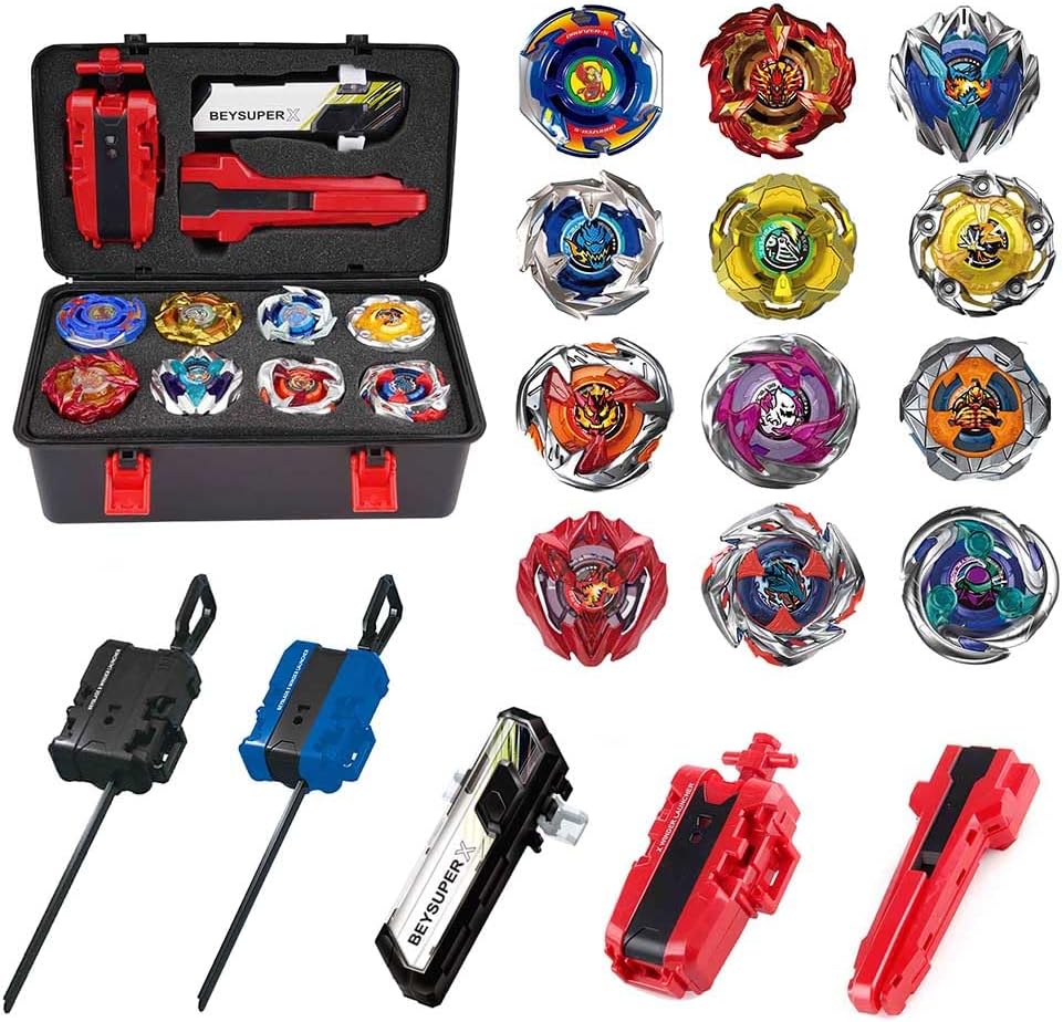 Mustybelt Battling Top Burst Gyros Toy Set front view with 12 tops