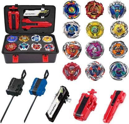 Mustybelt Battling Top Burst Gyros Toy Set front view with 12 tops