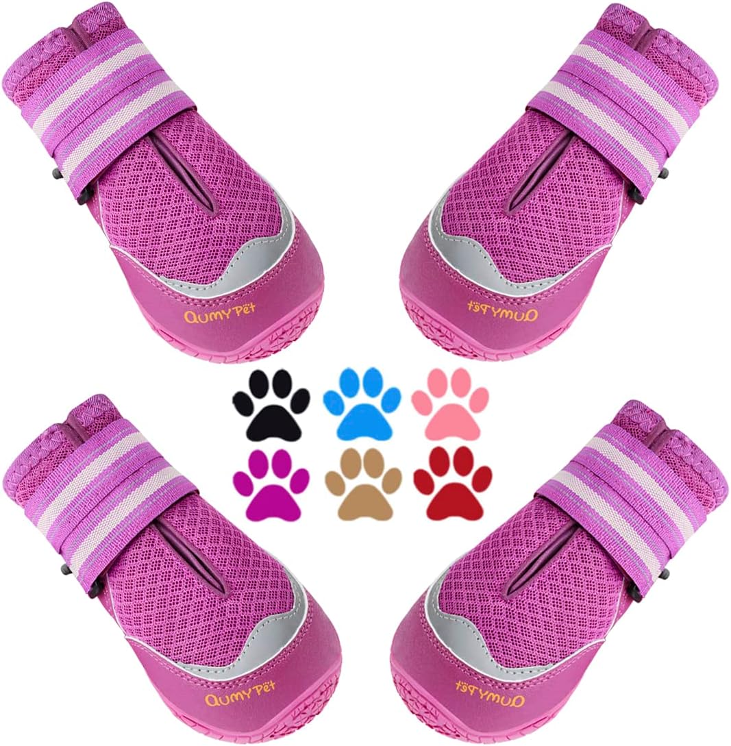 QUMY 4PCS Dog Boots for Large Dogs, Medium Dog Shoes & Paw Protectors for Hot Pavement, Summer Heat Protection, Mesh Breathable Nonslip Dog Booties for Hardfloors, Walking Running Hiking Black Size 6 - Image 10