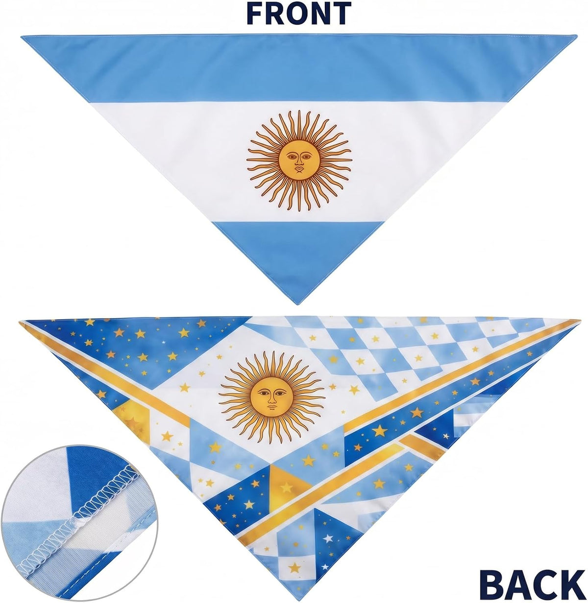 Close up of Argentina flag pattern on pet bandana