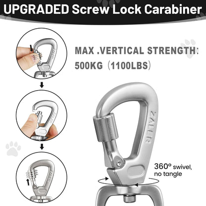 Zaler short dog leash close up view of the manual screw lock carabiner