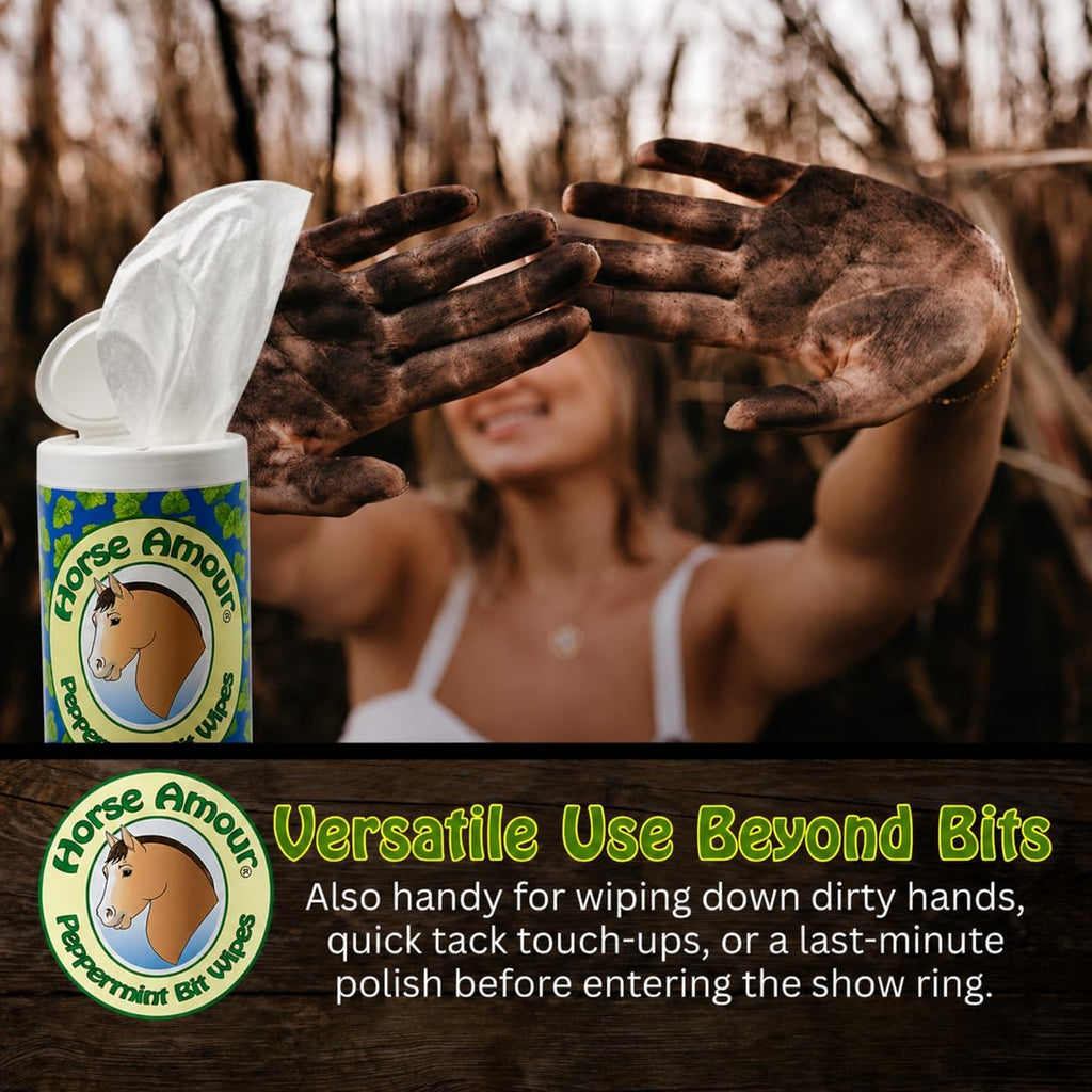 Natural peppermint flavored horse bit wipes packaging side profile