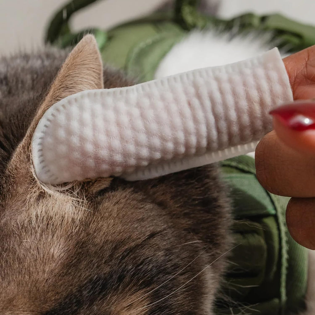 Soft fabric cat eye cleaning finger wipes showing the control sleeve design