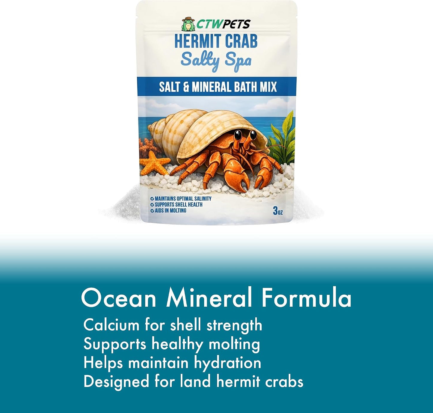 Directions for use on CTWPets Salty Spa hermit crab packaging