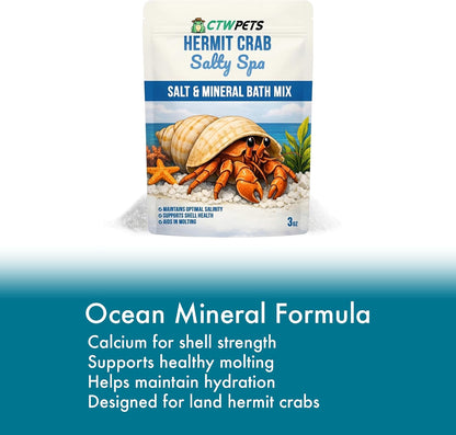 Directions for use on CTWPets Salty Spa hermit crab packaging