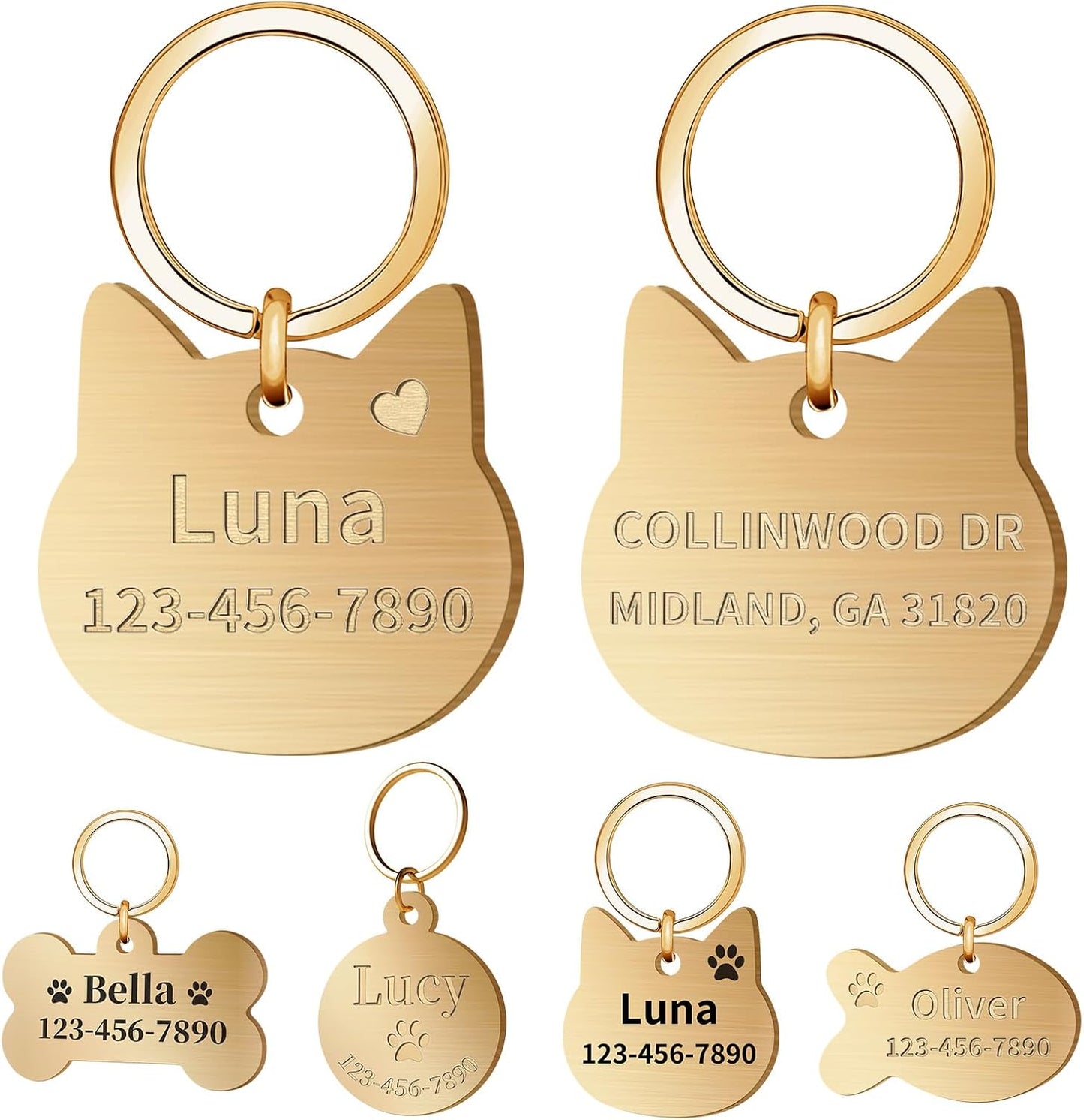 Overket minimalist bone shaped personalized pet tag lifestyle shot on a golden retriever