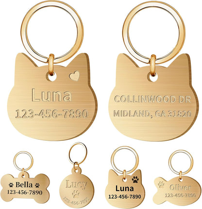 Overket minimalist bone shaped personalized pet tag lifestyle shot on a golden retriever