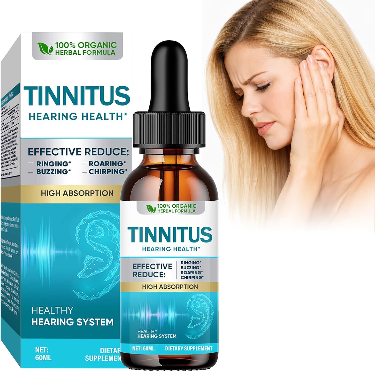 Natrulo Tinnitus Relief Ear Drops front view of 60ml bottle.
