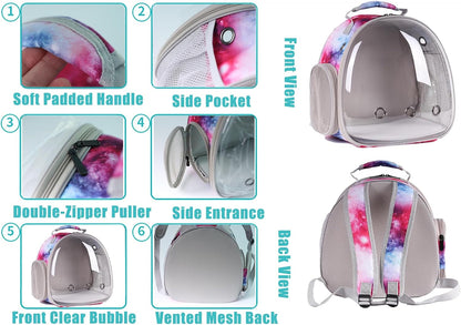 Bunny Carrier Backpack with Space Capsule Clear Bubble Window - Portable Small Animal Backpack Travel Pet Carrier Galaxy for Guinea Pig Rabbit Bearded Dragon Rat Lizard Hamster (Galaxy Pink) - Image 3