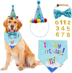 ADOGGYGO Dog Birthday Bandana Scarf and Blue Boy Pet Birthday Party Hat with Cute Bow Tie for Medium Large Dog Pet (Large) - Image 12