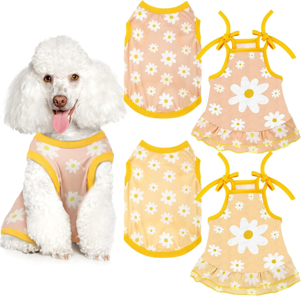 Frienda bright yellow sunflower pet outfit back view illustrating the seamless stitching quality.