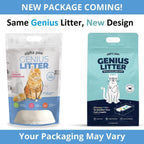 Instructional graphic for pouring Genius Litter into the box