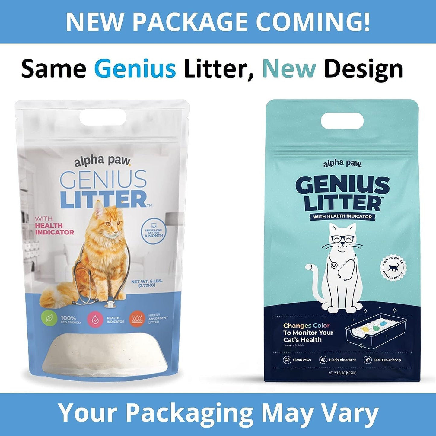 Instructional graphic for pouring Genius Litter into the box