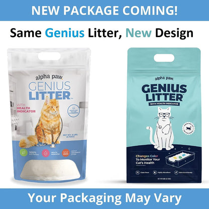 Instructional graphic for pouring Genius Litter into the box