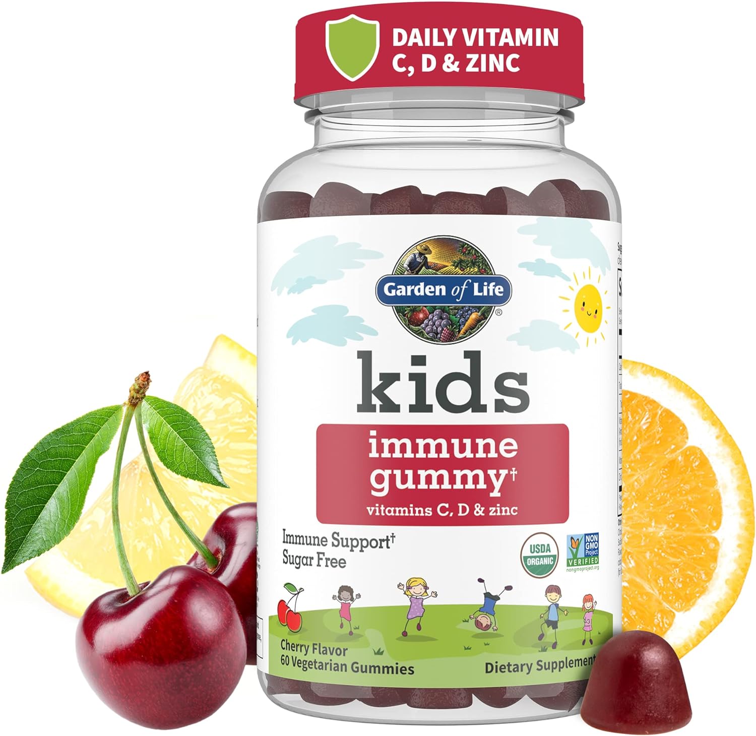 Garden of Life kids immune gummies with vitamin C D3 and zinc cherry flavour