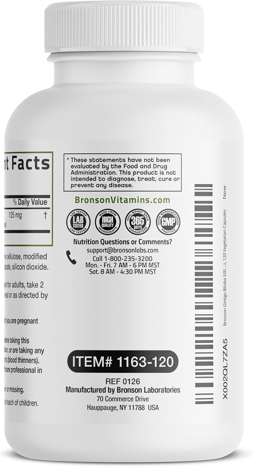 Bronson Ginkgo Biloba Extra Strength Brain & Memory Support 120 Capsules - Image 7