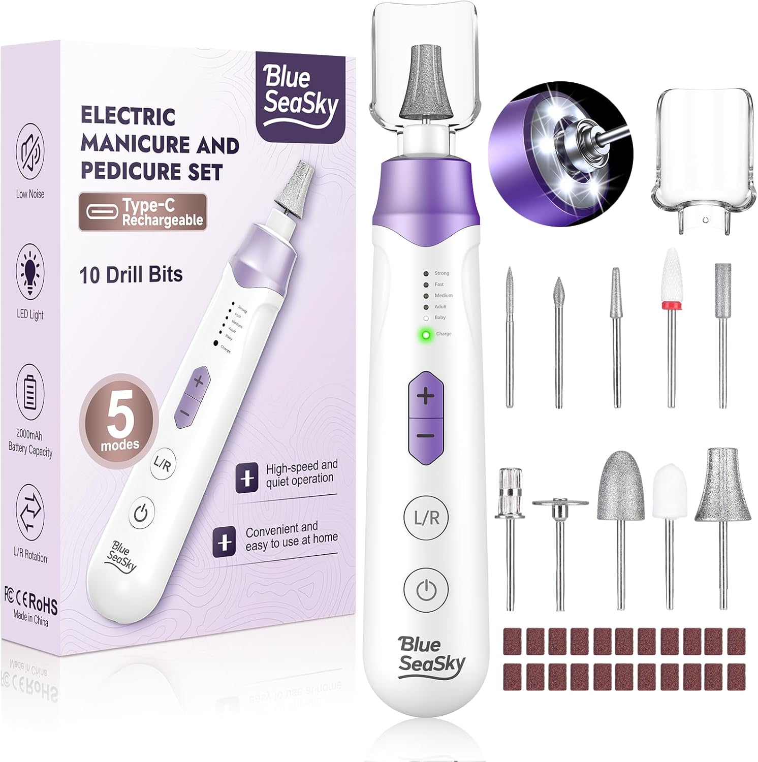 Blue Sea Sky professional electric nail drill kit front view