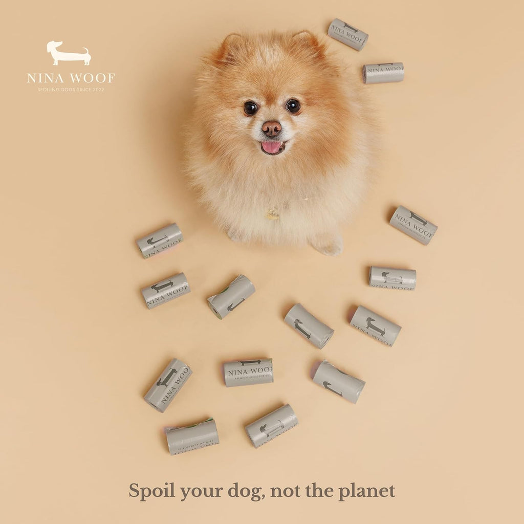 Authentic USA imported Nina Woof biodegradable dog poop bags pack.