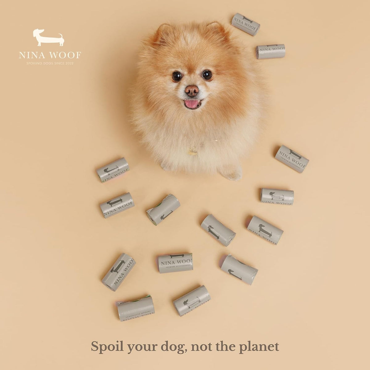 Authentic USA imported Nina Woof biodegradable dog poop bags pack.